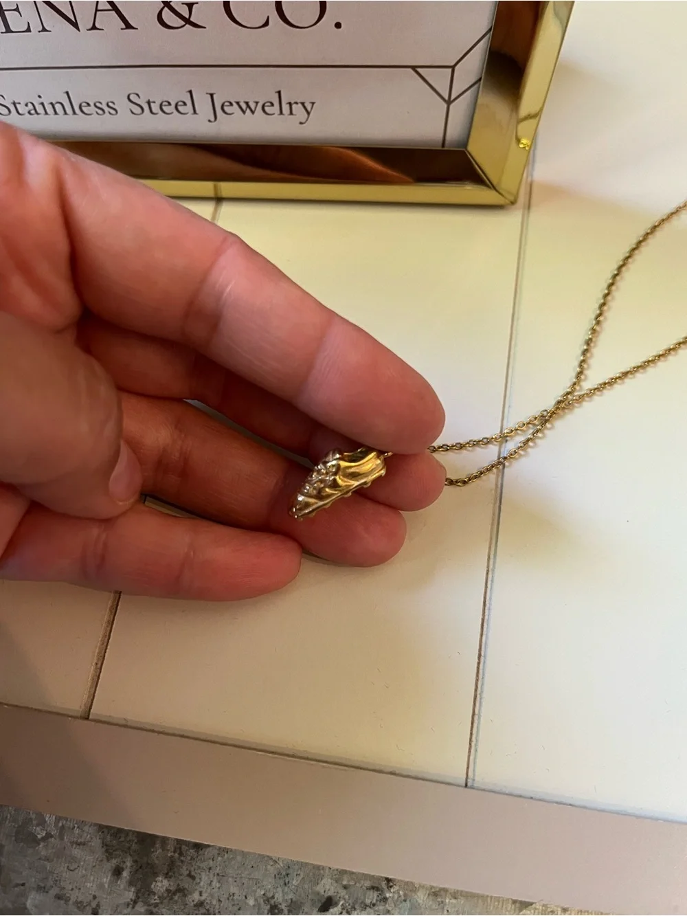Gold  stainless steel Soccer Sneaker Pendant Necklace